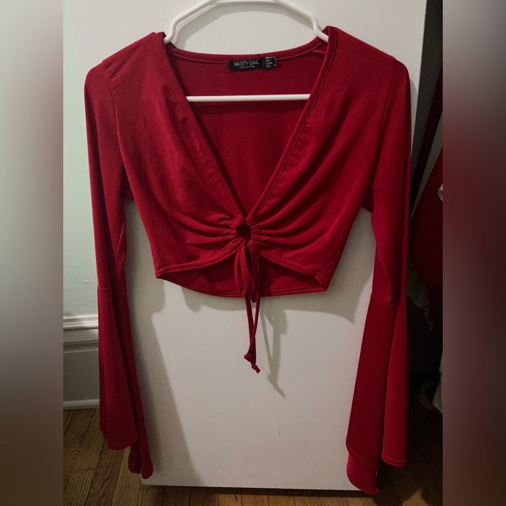 Nasty gal cropped red top with bell sleeves